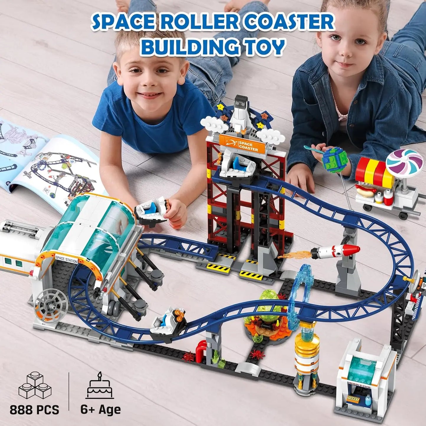 Space Roller Coaster Building Toy-888PCS Lift Platform, Satellites, Rocket Park