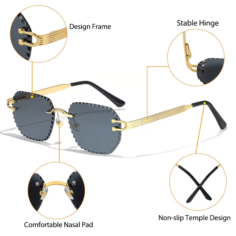 CATERSIDE New Rimless Sunglasses Men Square Fashion Cutting Lens Brand Design Sun Glasses for Women Party Festival Eyewear Gift