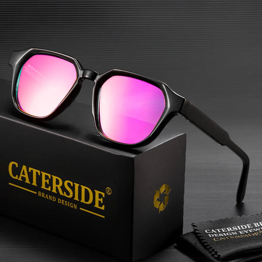 CATERSIDE Men Women Fashion Square Frame Sunglasses Daily Wear UV400 Protection Eyewear PC Frame Propionate Pin Legs Sun Glasses