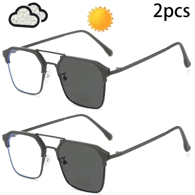 2 Pairs of Ladies' Fashionable Business Style Outdoor Photochromic Fashion Glasses Casual Sunshade Accessories