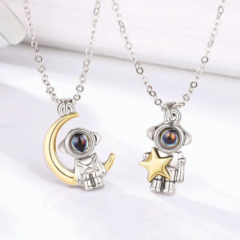 100 Languages I Love You Projection Necklace Hollow Sun Moon Heart Pendant Magnetic Necklace for Women Men Couple Jewelry Gift