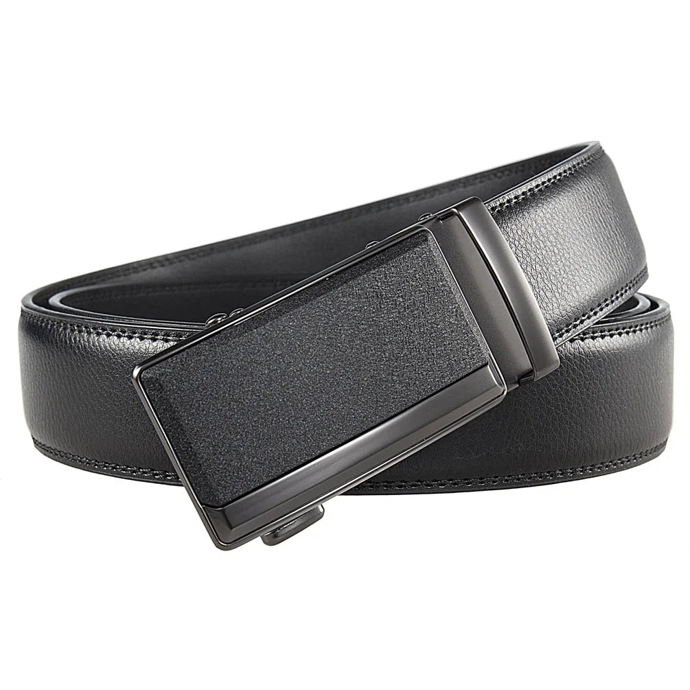 Black Men's Leather Belt Automatic Buckle Luxury Cowskin Black Brown 105–140cm