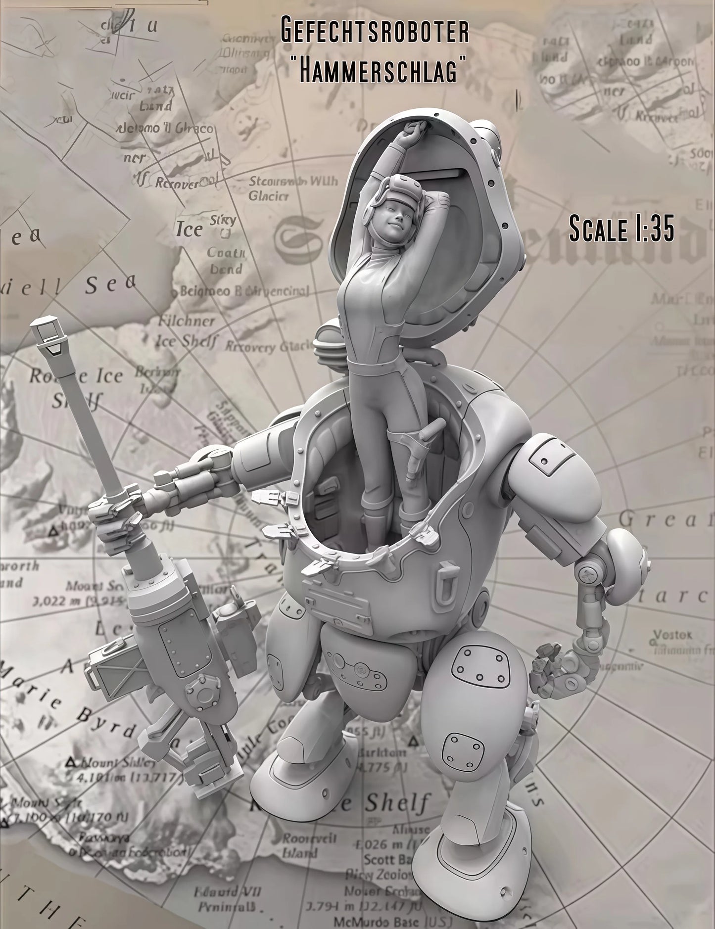 1/35 Cast Resin Model, Scene Model Making Mechanical Infantry and Female Commander Gk, Uncolored Model
