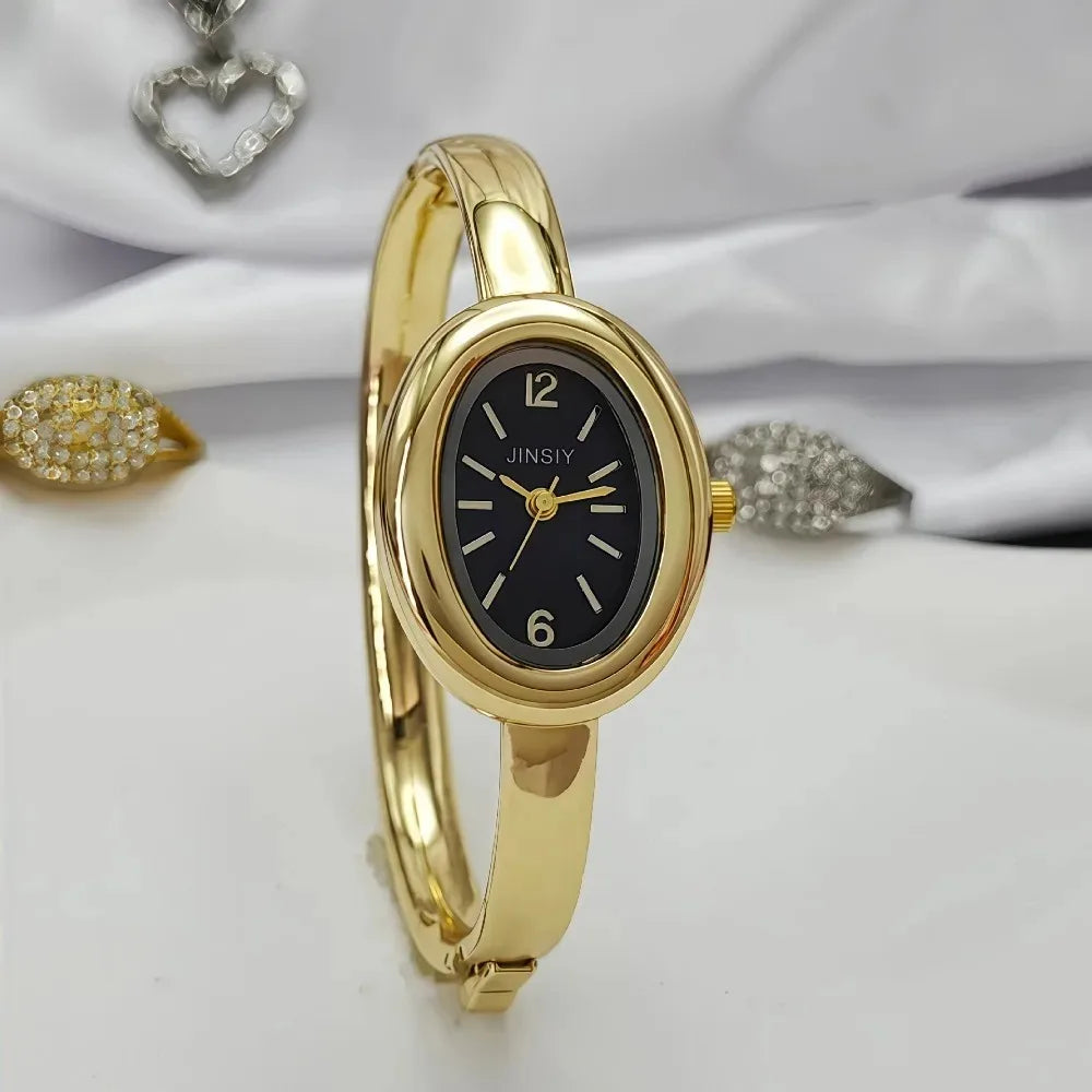 Luxury Gifts Gold Quartz Watch Famous Brand Women Bracelet Watches Fashion Oval Bathtub Shaped Wristwatches Dropshipping Clock