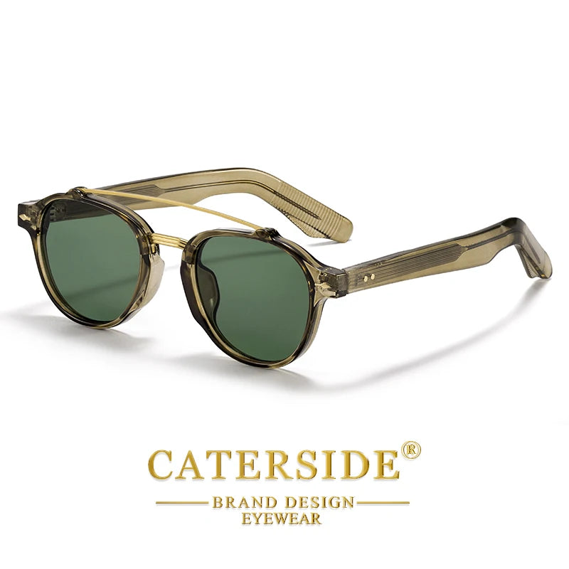 CATERSIDE New RetroPilot Men's Round Sunglasses Classic Double Bridge Design Sun Glasses Women's Outdoor Travel Glasses UV400