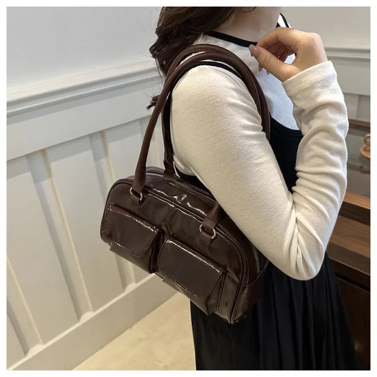 Vintage Ladies Commute Tote Business Shoulder Bag Pu Leather Female Underarm Bag