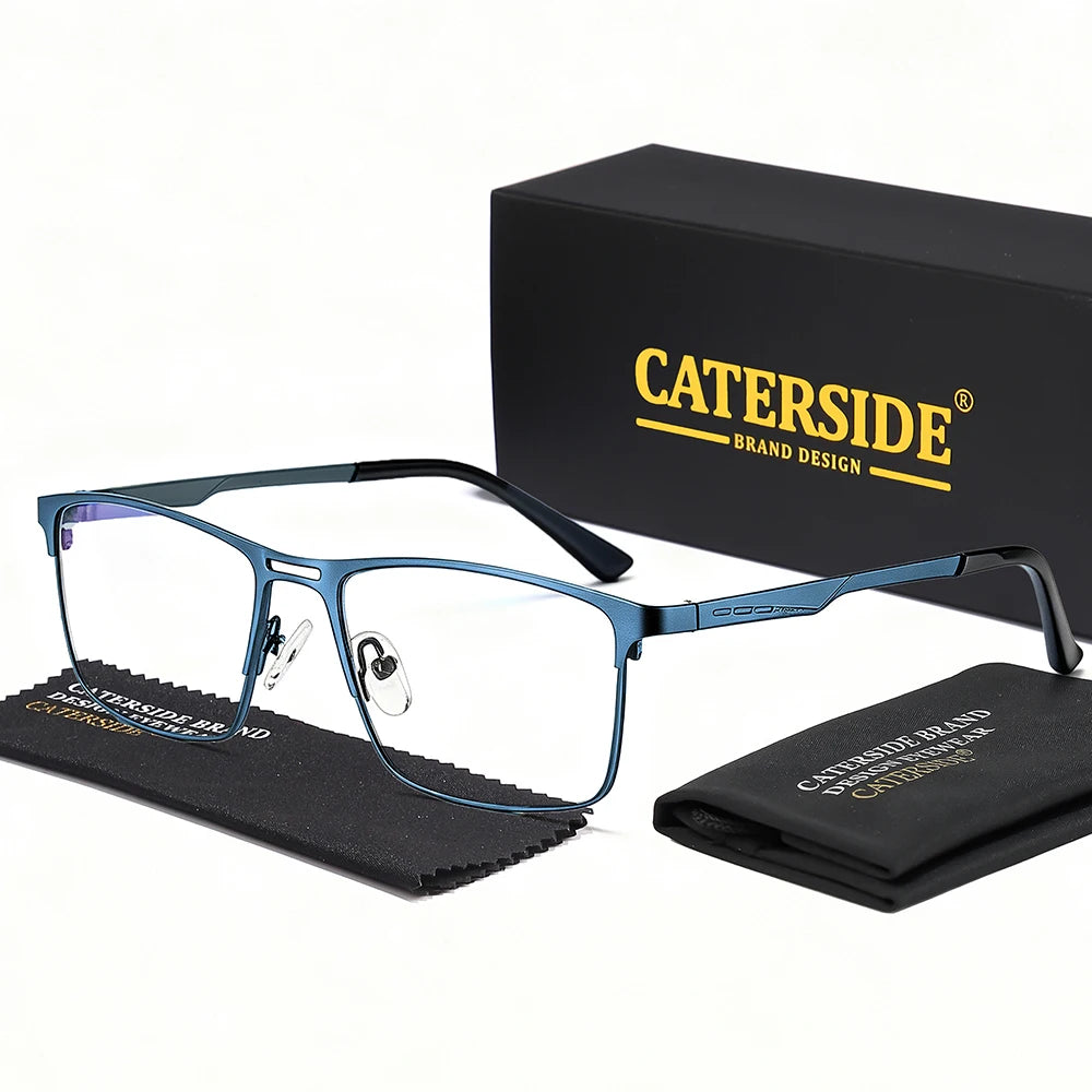 CATERSIDE New Men's Flat Light Glasses Metal Frame Soft Silicone Nose Pad Design Women's Computer Blue Light Protective Glasses
