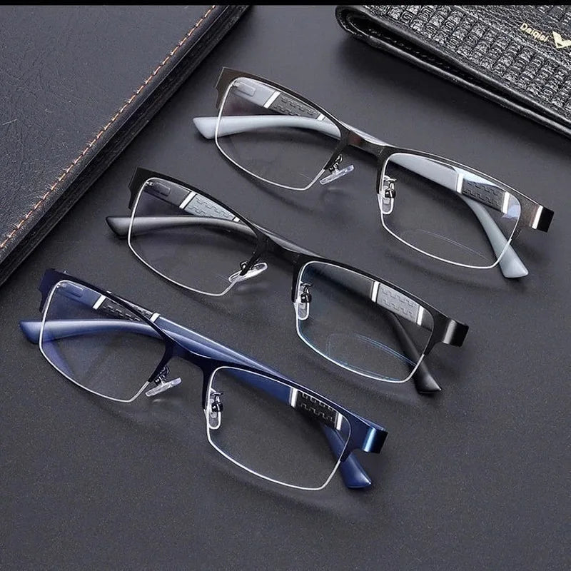 Anti Blue Reading Glasses Men Retro Metal Frame Square Presbyopic Glasses for Business