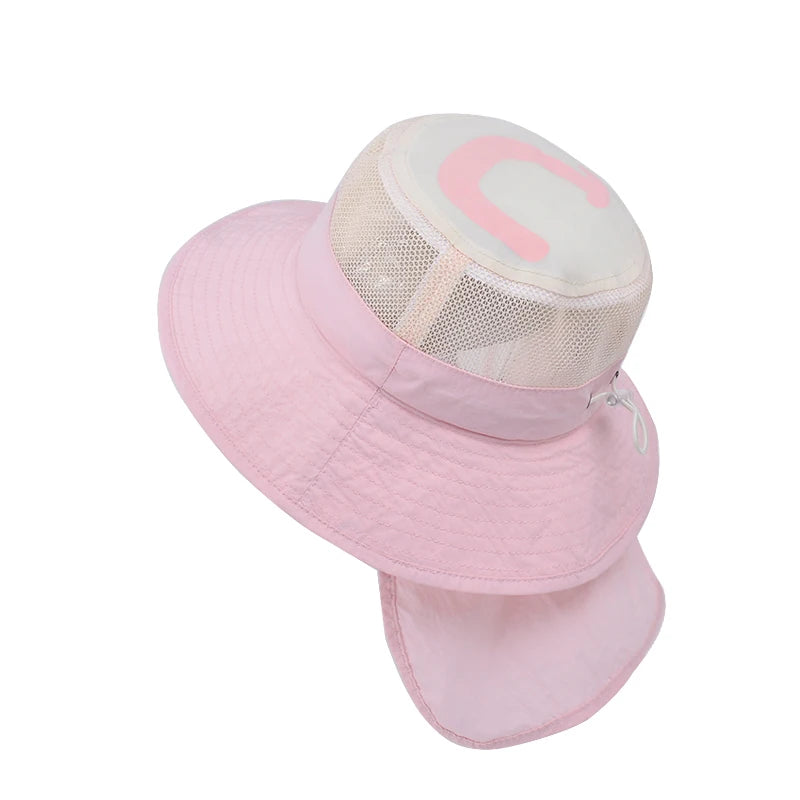 Xinbaoguan 100% Polyester 1147 Summer Boys and Girls Sunshade Hat Large brim Sunshade Shawl Breathable Fishing Hat