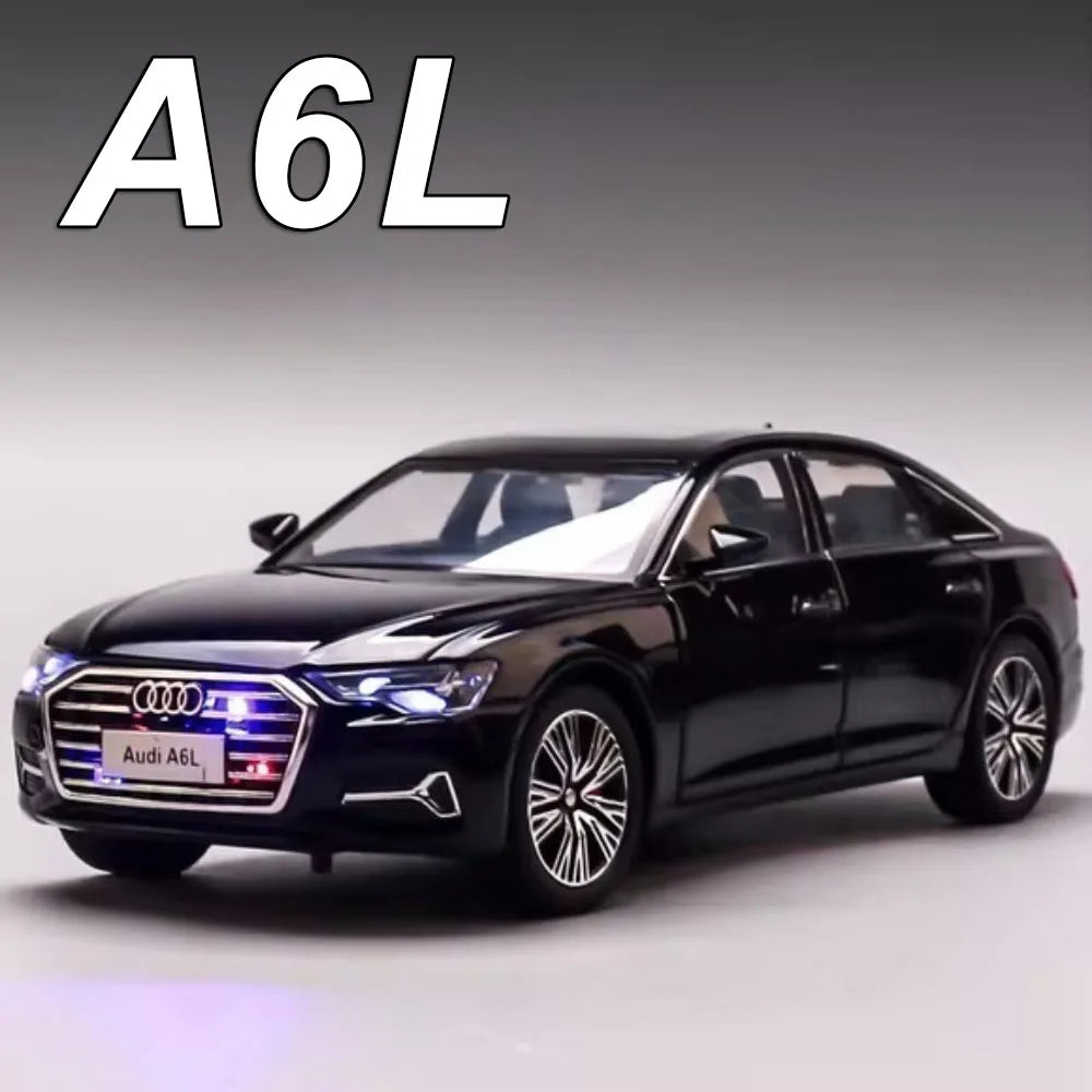 1:24 A6L A6 Miniature Model Toys Alloy Diecast Cars Front Wheel Steering Sound Light Pull Back Doors Opened Vehice for Boys Gift