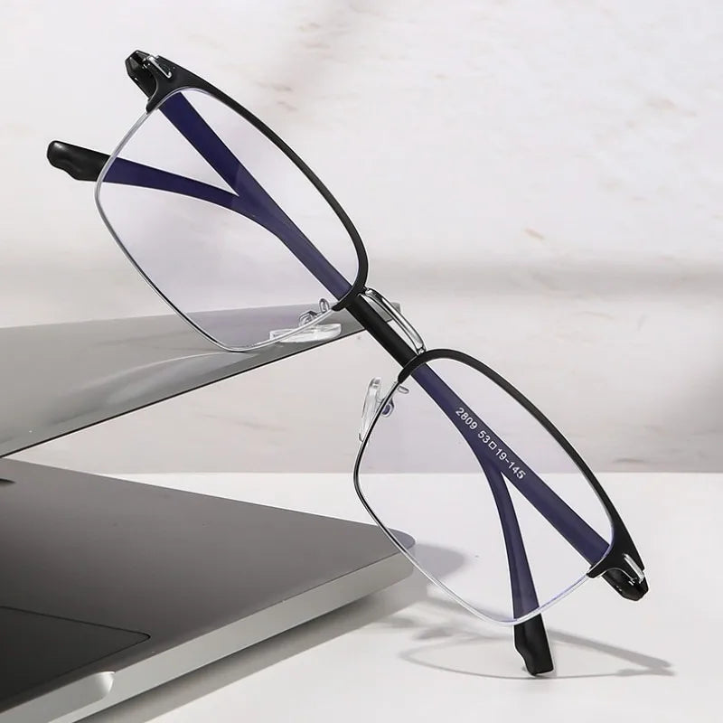 Blue Light Filter Eyeglasses Men's Retro Business Eyeglass Lightweight Glasses Clear Vision