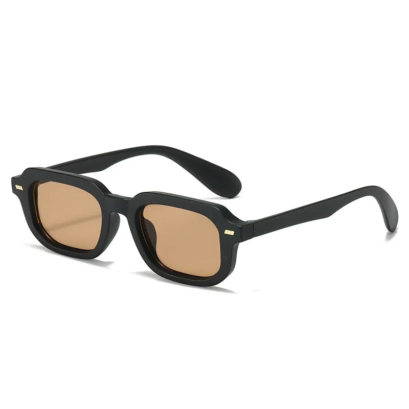 JNPCXI Fashion Small Square Women Sunglasses Retro Rivets Men Black Tea Shades UV400 Sun Glasses