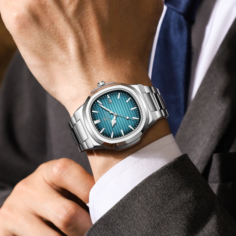 Silver Blue Luxury Diver Watch Men Waterproof Date Watch Quartz Wristwatch