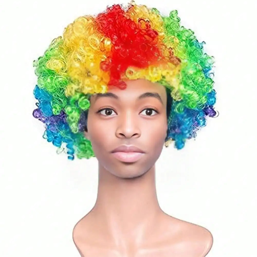 Colorful Clown Wig Afro Curly Synthetic Cosplay for Men Women Mardi Gras Christmas Party Wig Red Green Yellow Blue Wig Clown