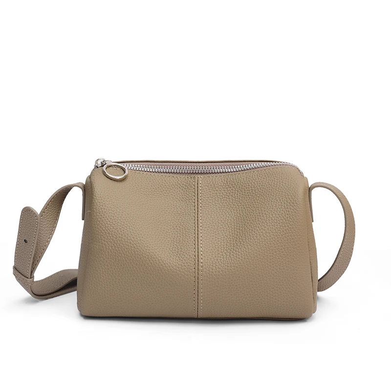 Genuine Leather Mini Crossbody Bag for Women Simple Pebbled Leather Shoulder Bag Casual Daily Small Satchels Handbag with Zipper