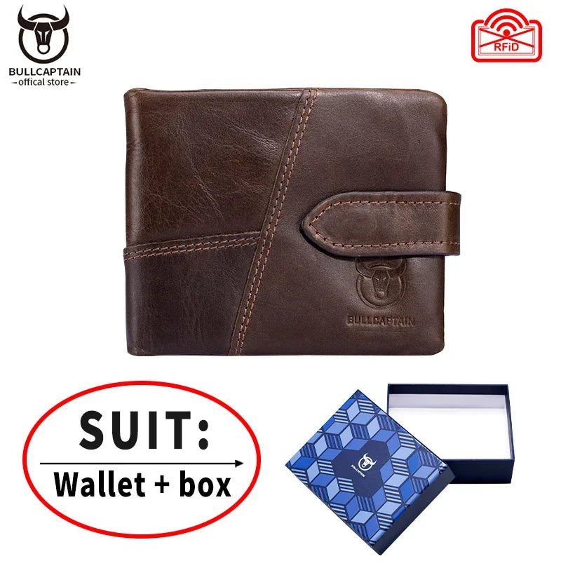 BULLCAPTAIN Leather Wallet With RFID Wallets Card Holder Coin Purse Zipper Men Short wallet's Fashion Men Walletes Coffee 01H