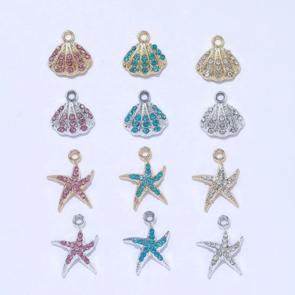 10Pcs Gold Plated Crystal Shell Starfish Charm Pendant for Jewelry Making Bracelet Necklace DIY Accessories Craft Findings