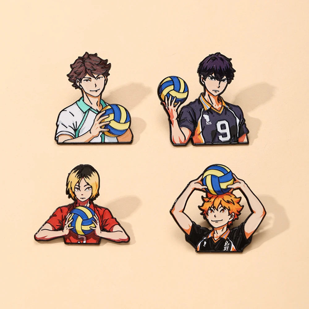 4pcs Cute Volleyball Boy Enamel Pin Cartoon Anime Brooch For Coat Women's Brooches Fashion Lapel Badges Jewelry Gift for Friends