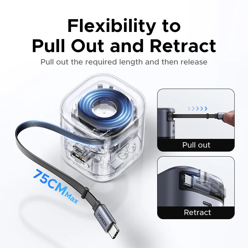 45W GaN Retractable Cable Charger UFCS PPS QC PD 3.0 iPhone 16 15Pro Samsung S25