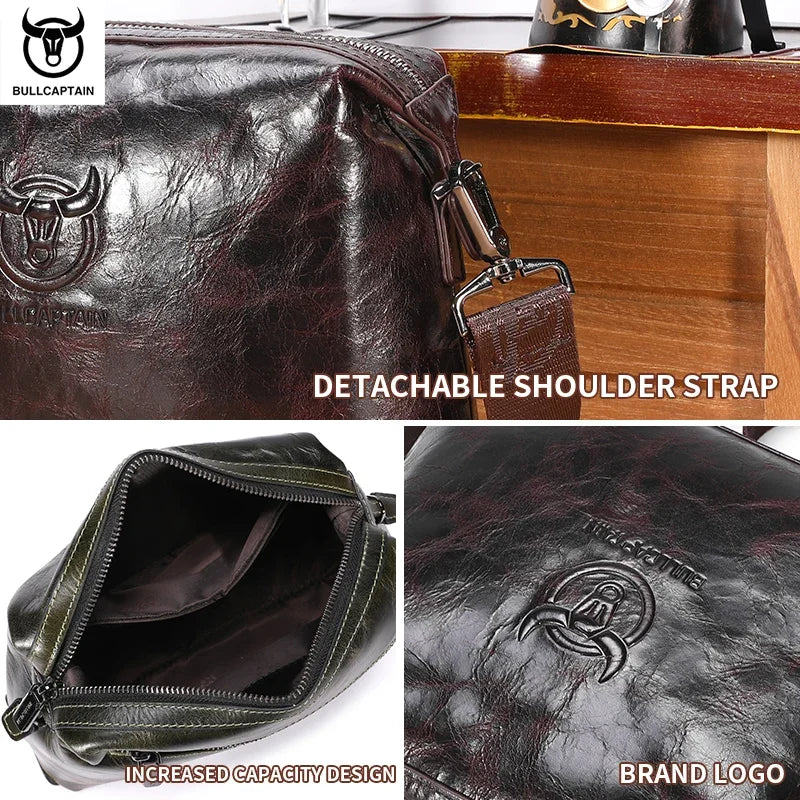Bullcaptain Genuine Leather Men's Shoulder Bag Casual Fashion Messenger Bags Man Large-Capacity Independent Card Slots Bag's
