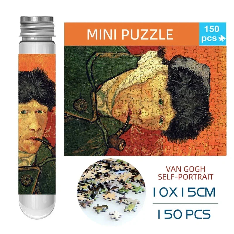 MaxRenard Jigsaw Puzzle 150pcs Mini Test Tube 15*10cm Travel Game World Famous Van Gogh Oil Paintings Puzzles for Adults