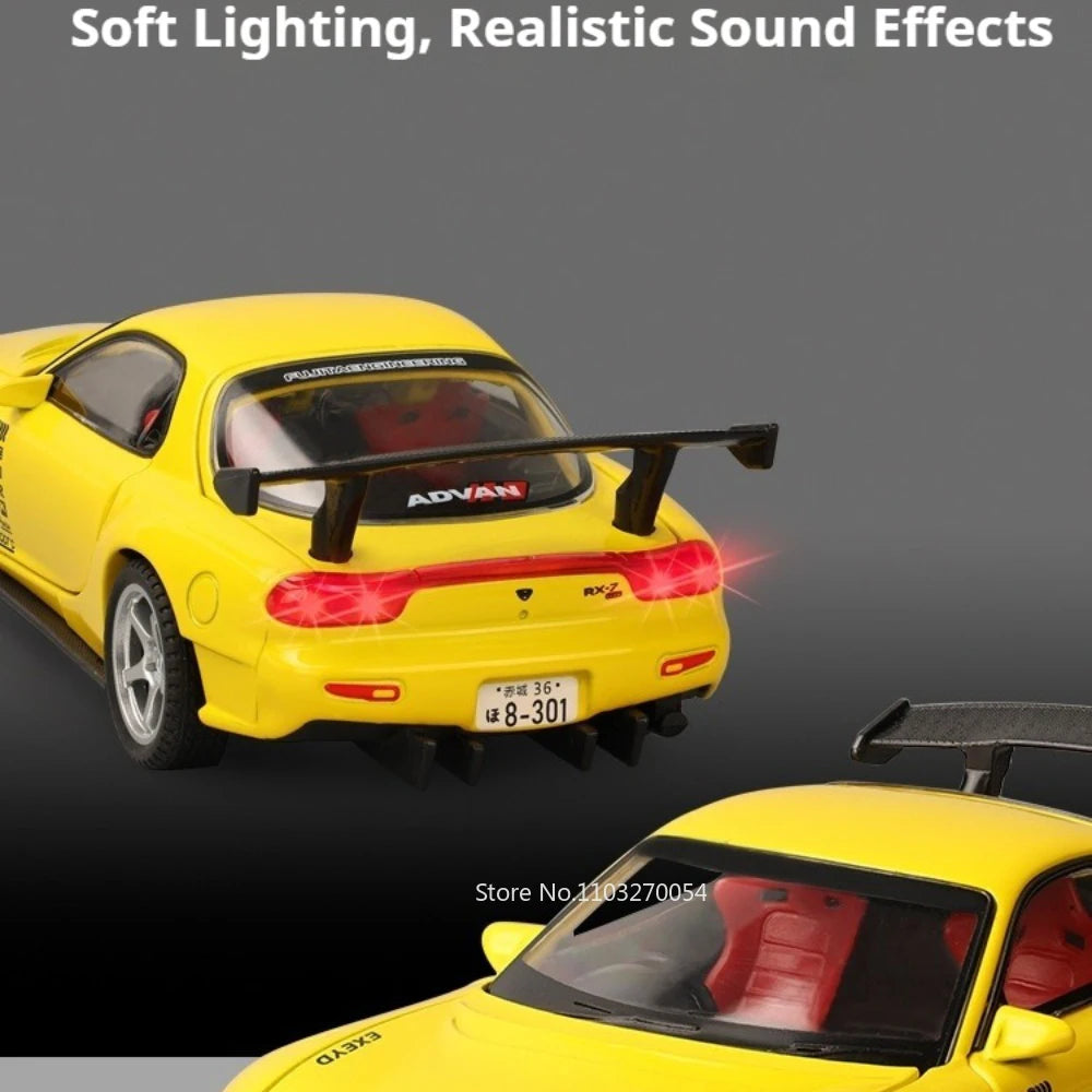 1:32 RX-7 FD3S MX-5 Miniature Model Toys Diecast Alloy Car Front Wheel Steering with Sound Light Pull Back Vehices Children Gift