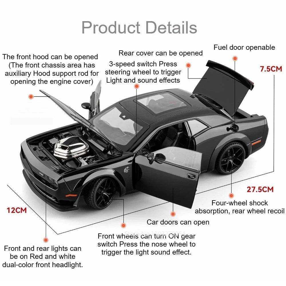 1:18 Hellcat Apollo EVO Alloy Car Models Diecast Toys Doors Opened Sound Light Pull Back Shock Absorption Sportscar for Boy Gift