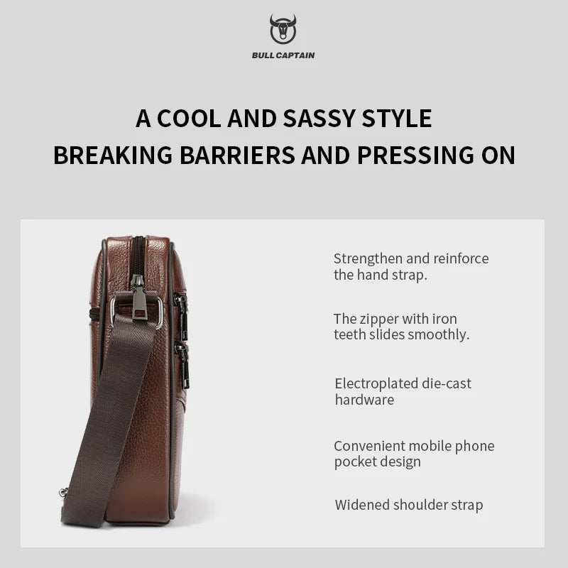 BULLCAPTAIN Genuine Leather Men's Casual Business Crossbody Bag Multi-Function 7.9 Inch Tablet Single Shoulder Bag