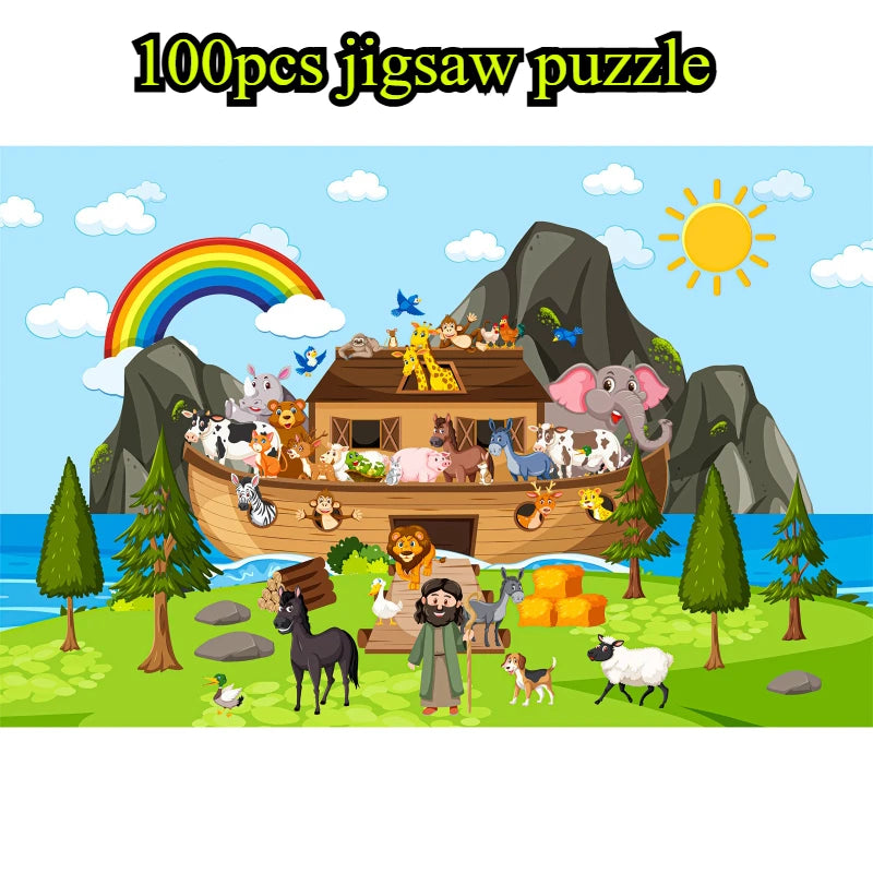 38x25 finished size Children's Paper Puzzle 100 Pieces Blue Card Animal Cartoon Puzzle Educational Toy Perfect Gift for Kids