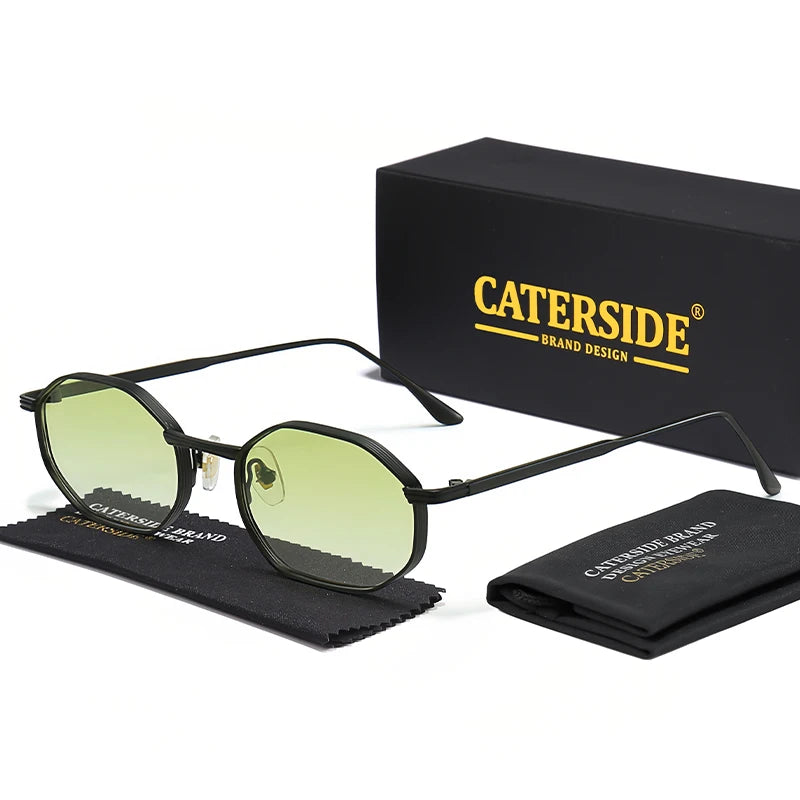 CATERSIDE Fashion Women's Small Frame Sunglasses High-Quality Polygonal Metal Frame Sun Glasses Men Party Outdoor Small Eyewear