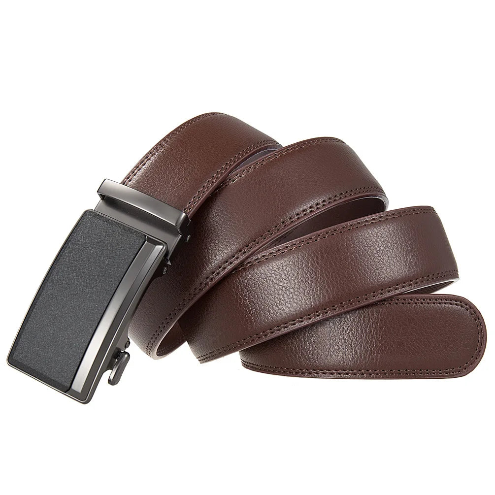 Brown Men's Leather Belt Automatic Buckle Luxury Cowskin Black Brown 105–140cm