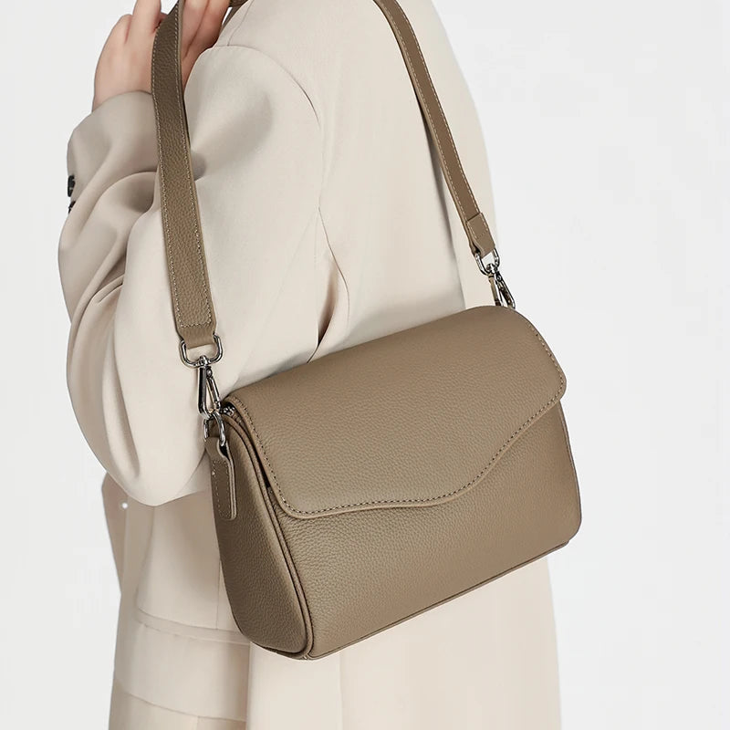 Genuine Leather Mini Crossbody Bag for Women Simple Pebbled Leather Shoulder Bag Casual Daily Small Satchels Handbag with Zipper