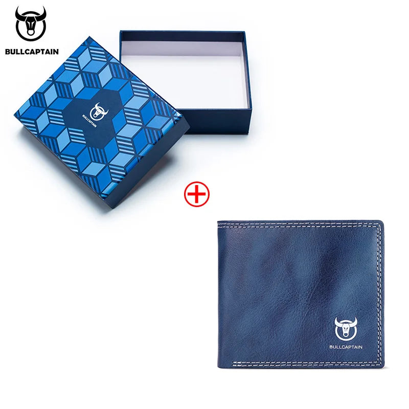 BULLCAPTAN Genuine Leather Men's Wallet RFID Function Fashion Men's Card Clip Wallet Latest Gift Box Men's Business Wallet QB032
