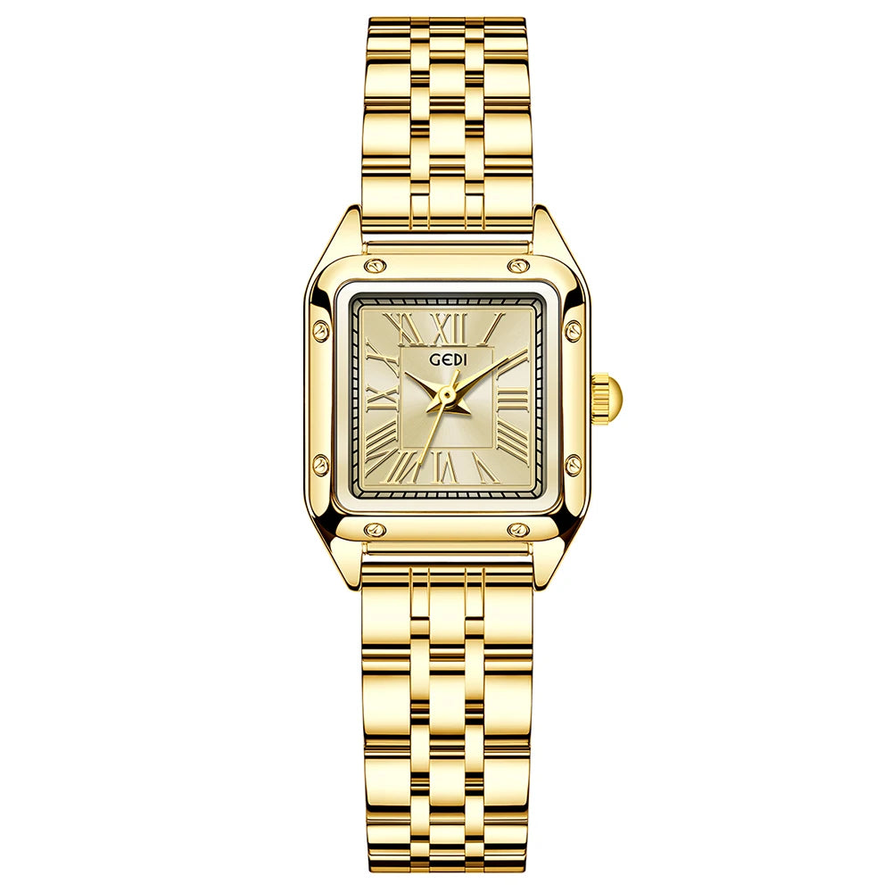 GEDI Vintage Watches for Woman Girlfriend Small Square Steel Strap Women's Watch Luxury Elegant Waterproof Quartz Watches