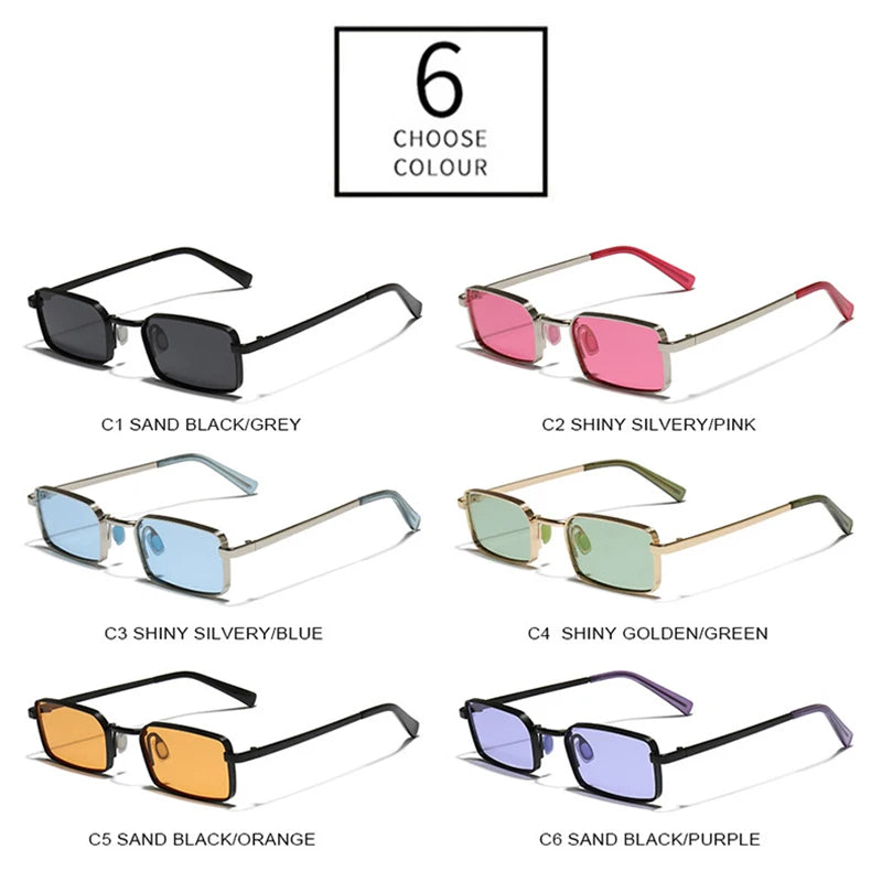 JNPCXI Ins Popular Fashion Candy Color Rectangle Sunglasses Women Retro Metal Men Outdoor Sun Glasses