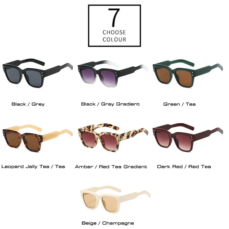 JNPCXI Vintage Rivets Square Men Sunglasses Fashion Amber Gradient Shades UV400 Women Outdoor Sun Glasses