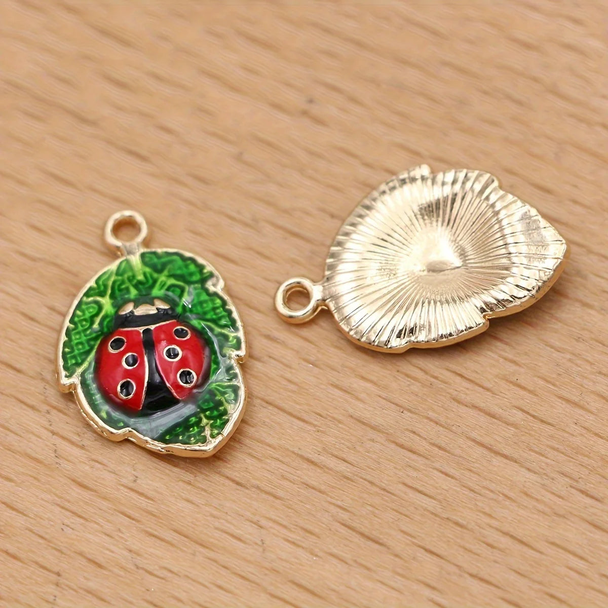 10Pcs Gold Plated Ladybug Leaf Charm fit Jewelry Making Necklace Earrings DIY Accessories