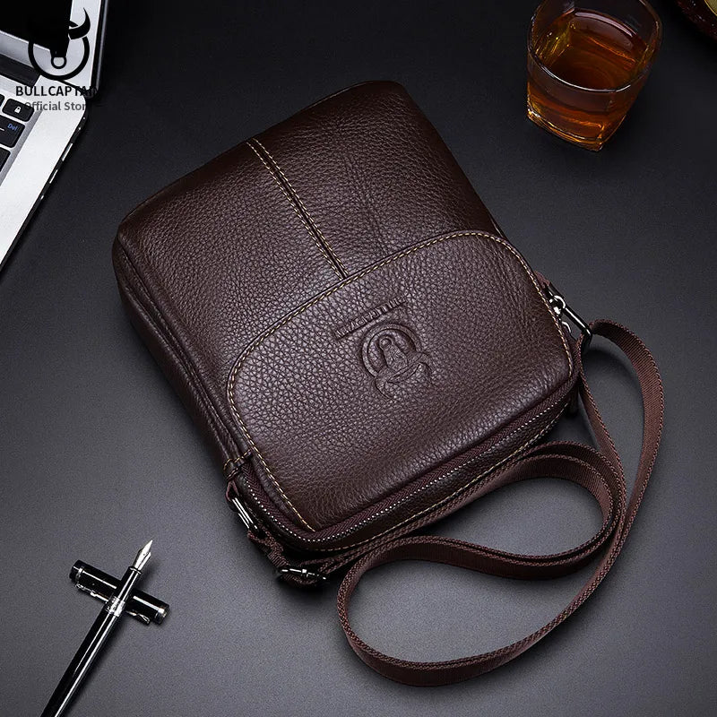 BULLCAPTAIN Leather Men's Messenger Bag Business Shoulder Bags Suitable For 7.9 Inch Ipad Mini High Quality Male Crossbody Bages