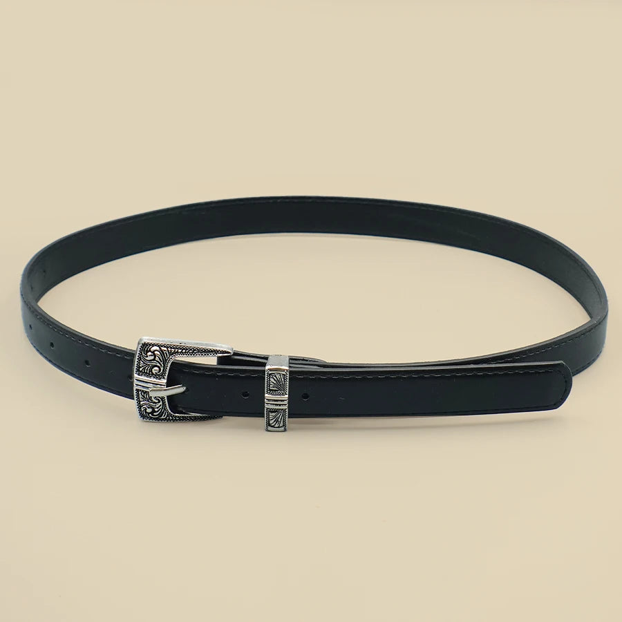 Black Border Women's Belt Solid Color Casual Daily Belt Silver Carved Alloy Buckle Daily Commuting Date Fashion Accessories