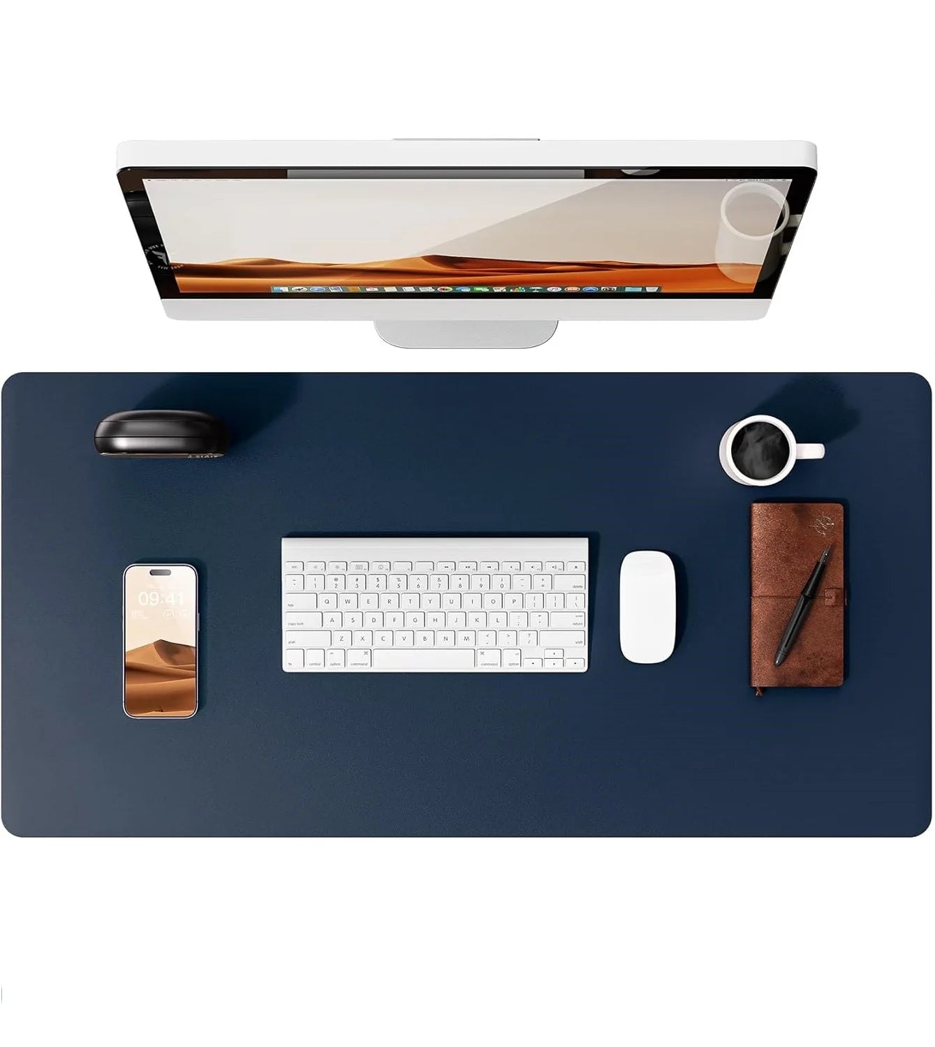 Large Dark Blue Mouse Pad Office Desk Mat Non-Slip PU Leather Desk Pad Protector