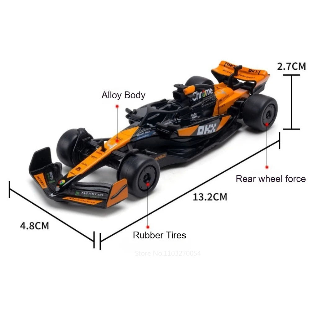 1:43 Scale F1 Racing Car Miniature Model Alloy Diecast Toys Rear Wheel Return Force Rubber Tires Vehcie Children's Holiday Gifts