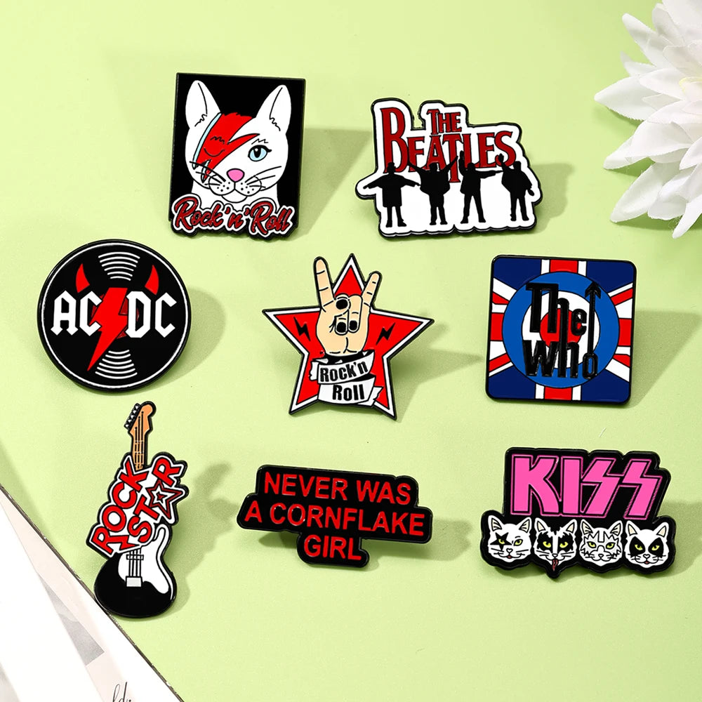 8pcs Cartoon Rock Music Band Enamel Pins Set, Metal Lapel Badges for Backpack Clothes Decoration, Gift for Singer Fans Souvenir