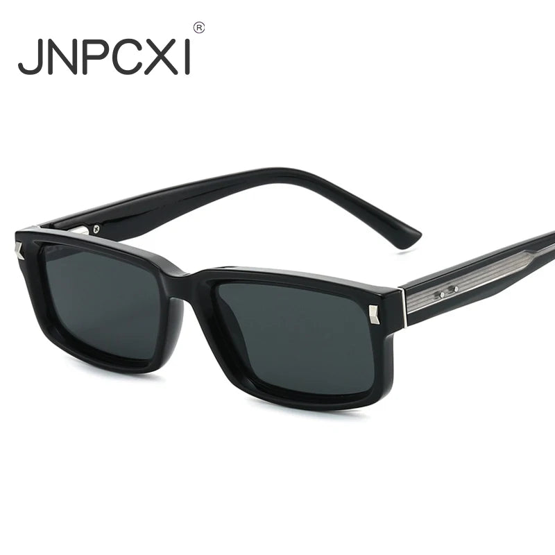 JNPCXI New Small Rectangle Women Luxury Sunglasses Fashion Orange Gradient Shades UV400 Retro Rivets Men Sun Glasses
