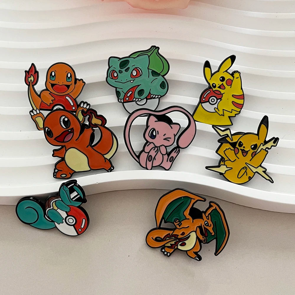 8pcs Pokemon Enamel Pins Set Cute Pikachu Brooches Cartoon Anime Series Lovely Collectible Badges for Fans Birthday Gifts