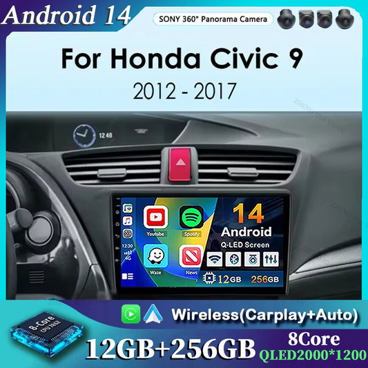Carplay Android 14 Car Radio for Honda CIVIC 9 2011-2017 Qualcomm mulitmedia Video player Autoradio GSP Navigation Stereo screen