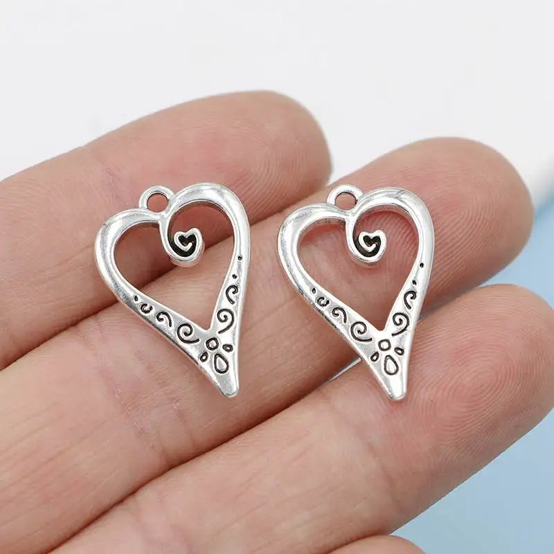 10Pcs Antique Silver Plated Heart Charms Pendant for Jewelry Making Earrings Bracelet Necklace Accessories DIY Craft