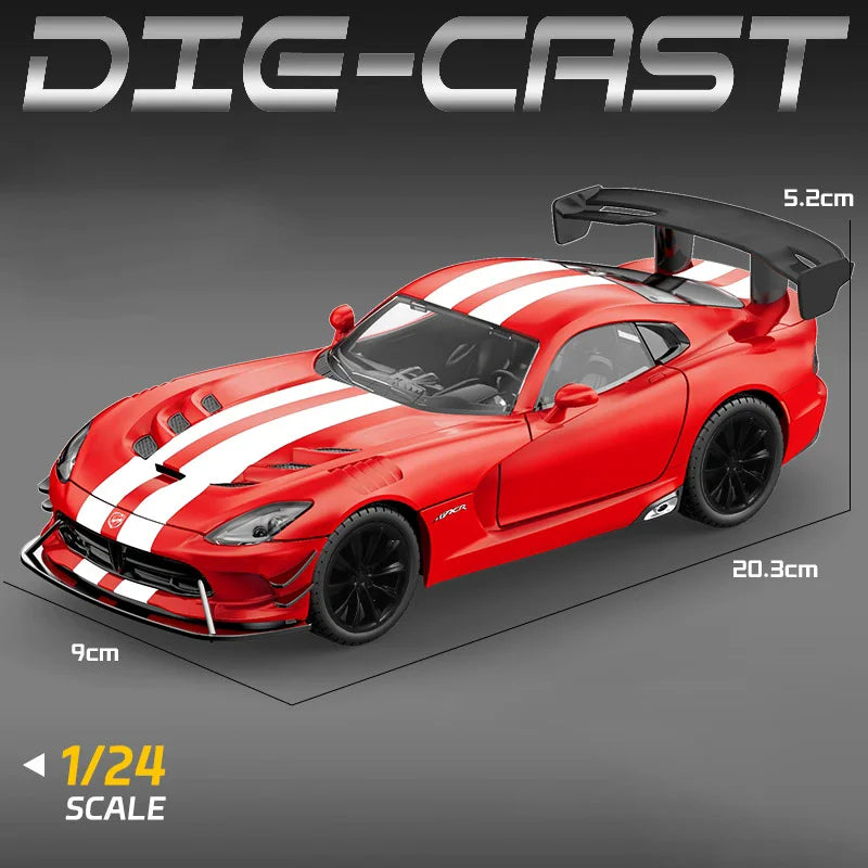 1:24 Hellcat Viper Miniature Sports Car Alloy Diecast Model Toys Front Wheel Steering Sound Light Pull Back Vehices Collectibles