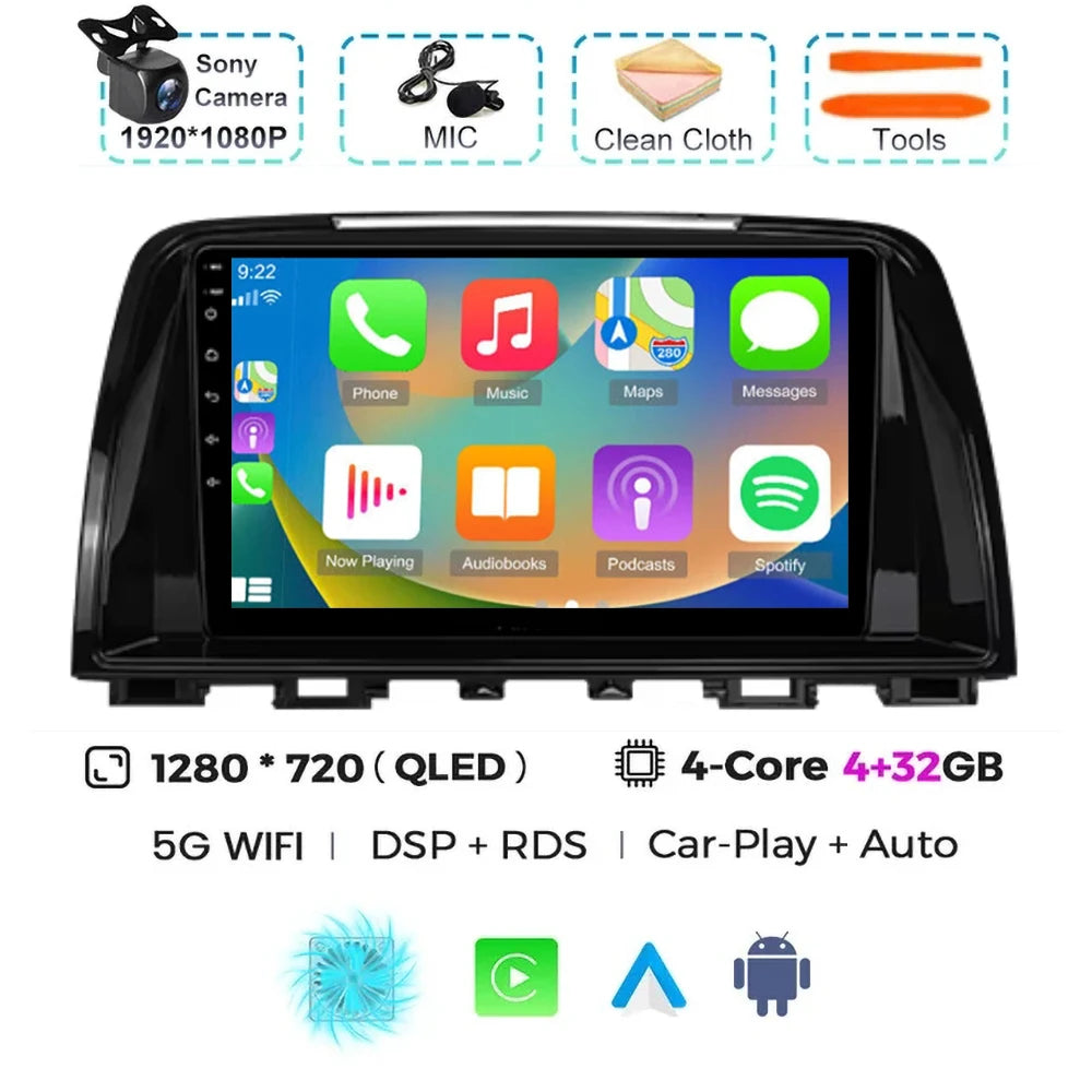 Android 15 For Mazda 6 GJ Atenza Touring Sport GT Carplay Auto Car Radio Multimedia Video Player Navigation GPS No 2Din 2 Din 4G