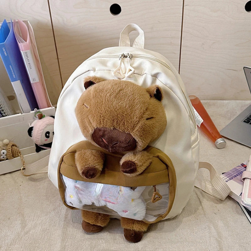 Kawai Capybara Backpack Female Large-capacity Cartoon Funny Backpack Soft Girl Cartoon Animation Student Backpack Light Love Bag
