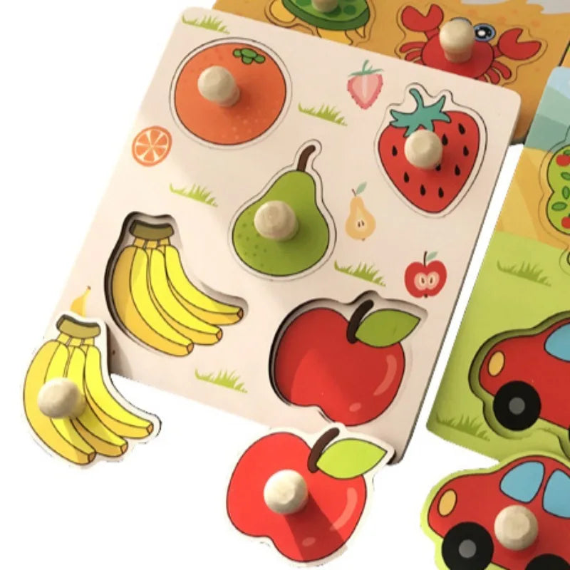 Fruit Style Hand-held Puzzle Board Children's Montessori Early Education Cognitive and Intellectual Toys Shape Matching Baby
